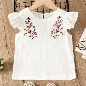 Girls toddler white floral embroidery blouse top - size 3-4Y